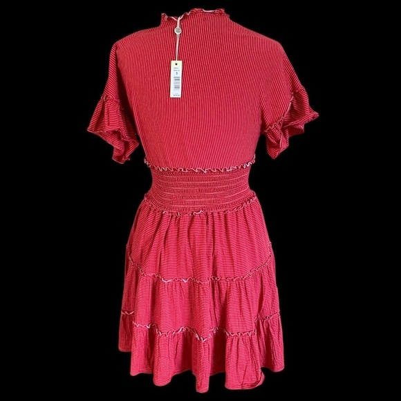 MAX STUDIO Small Red Smocked Waist tiered dress Fit and Flare - Picture 10 of 14